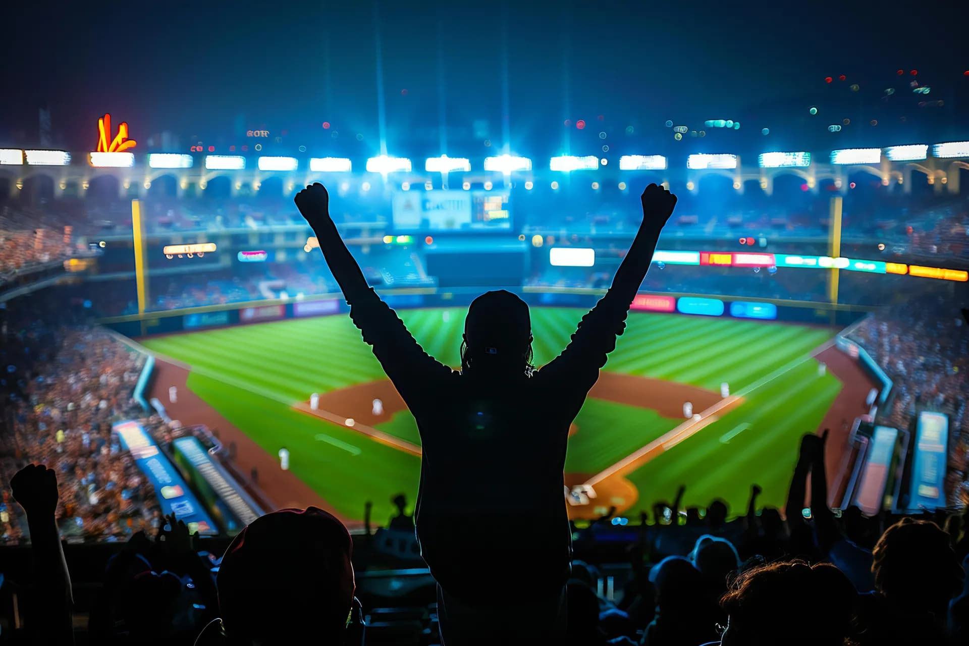 Silhouette of an excited baseball fan